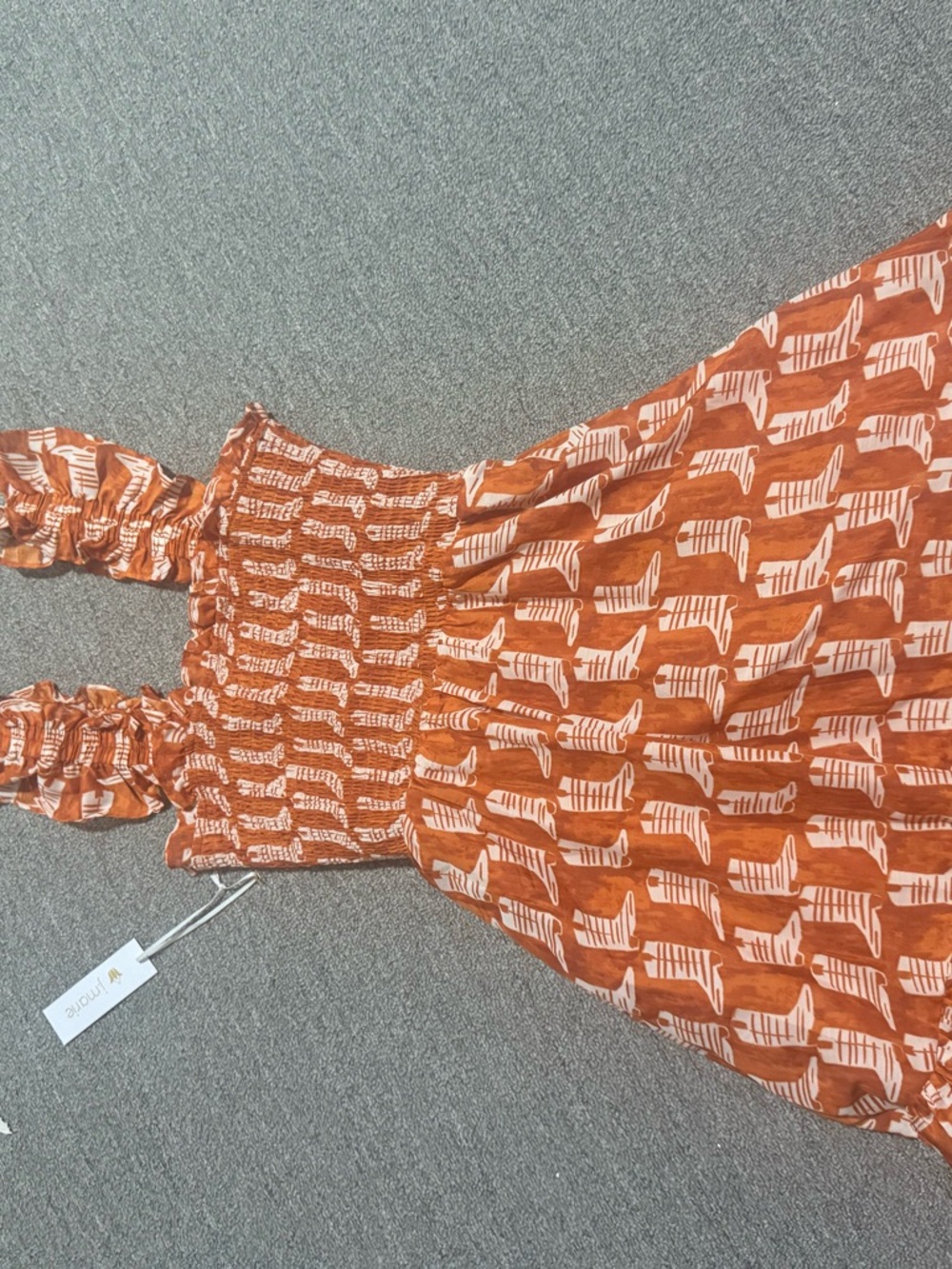 Smocked Rust-Orange Printed Mini Dress